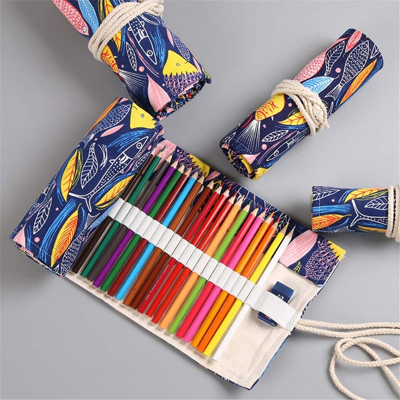 Funny live 36/48/72 Slots Colored Pencil Wrap Pencils Roll Holder Coloring Pencils Organizer Holder Colored Pen Paint Brush Storage Pouch Portable for Artist Student (Colorful fish, 72 Slots) - Image 5